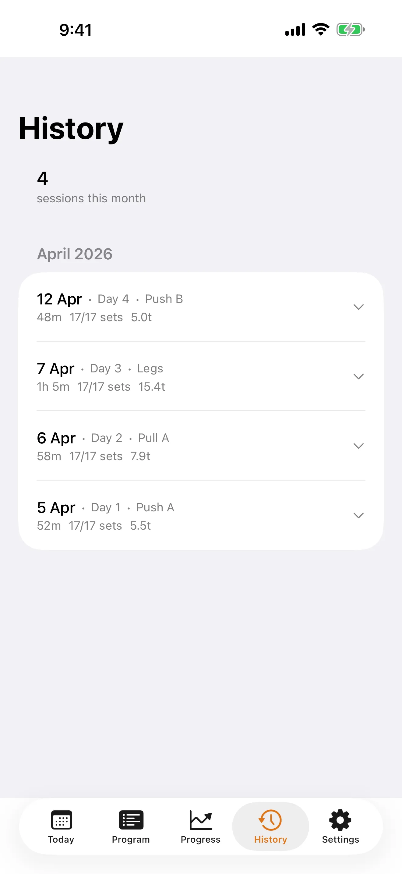 Workout history